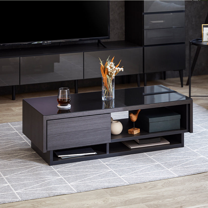 大川家具｜モーブル センターテーブル 幅110cm｜ガラス 木目調