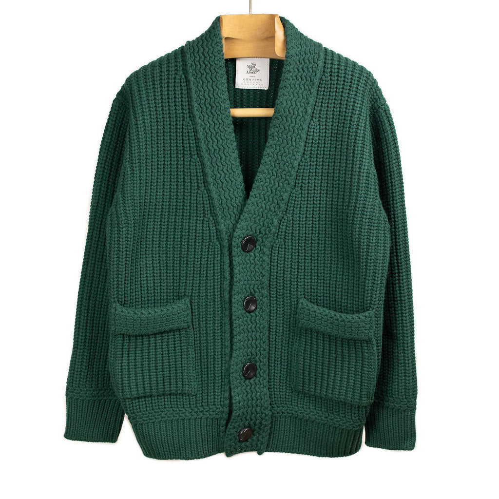 Okochi Meriyasu FW24 Chunky ribbed cardigan in jade green French
