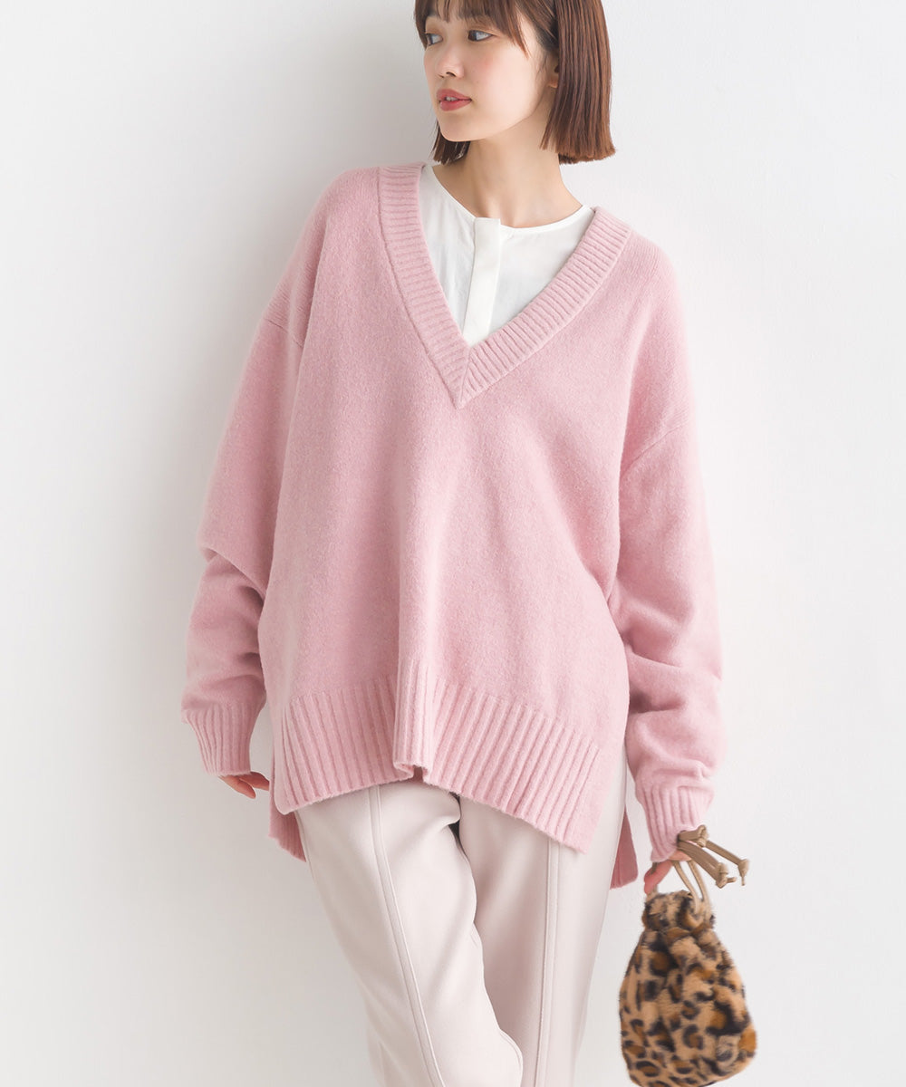 OMNES】もっちり深Vサイドスリットニット【1522-6106】