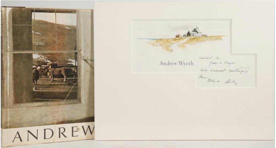 アンドリュー・ワイエス 作品集と直筆の水彩画 サイン 《作品集
