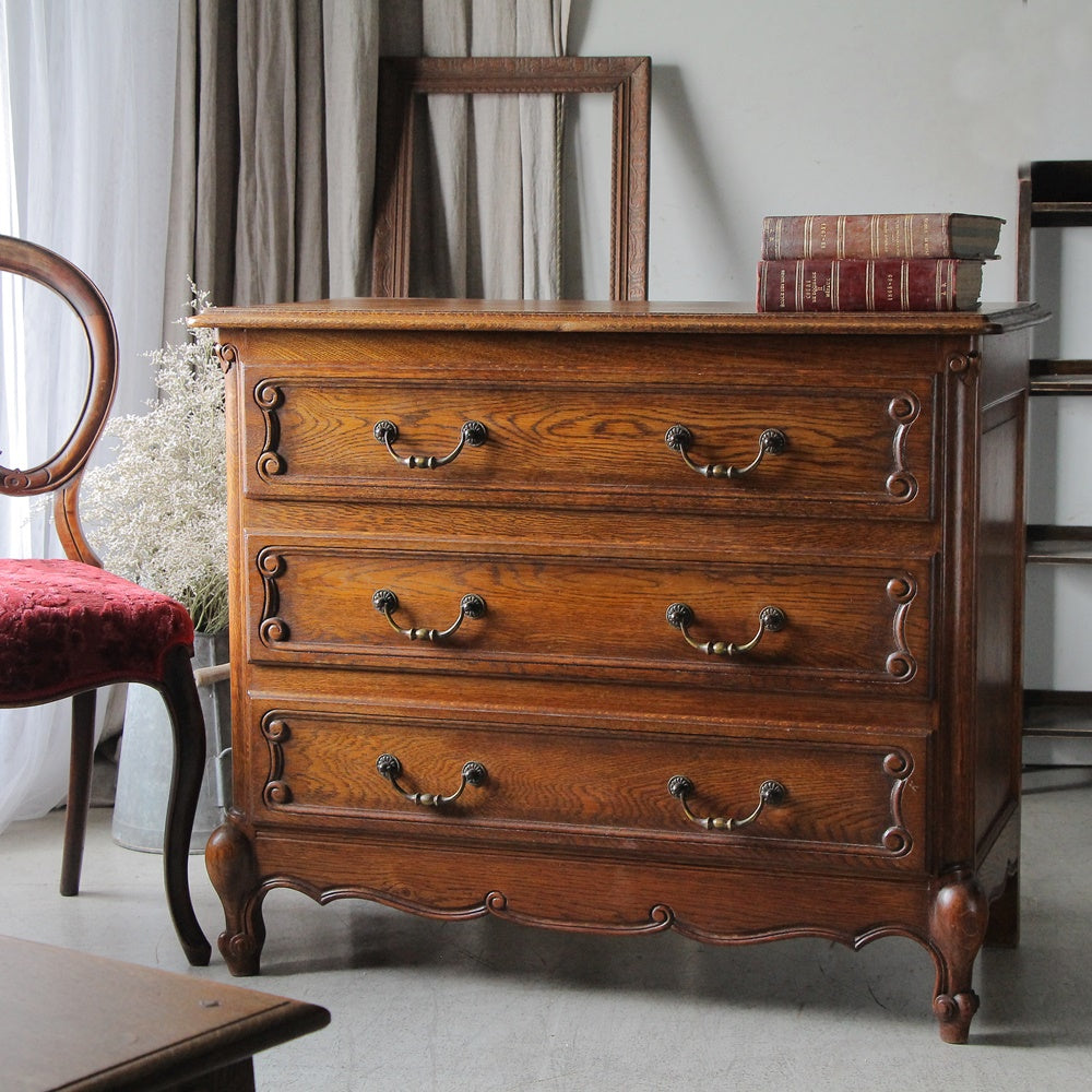 1940年代美しいオーク材3段チェスト（横幅94.5cm） フランス