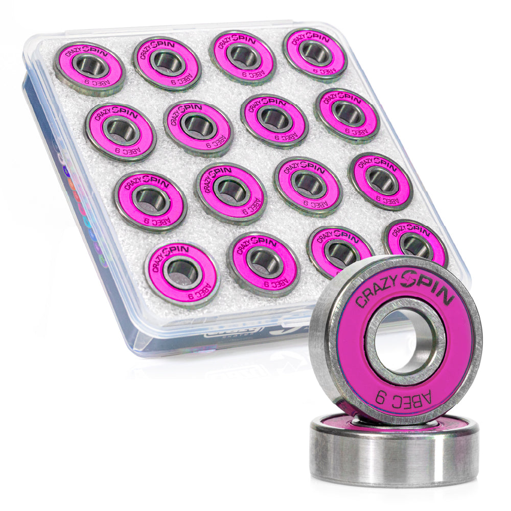 Crazy Skates Spin Pink Bearings | Case of 16 | High-Quality Bearings