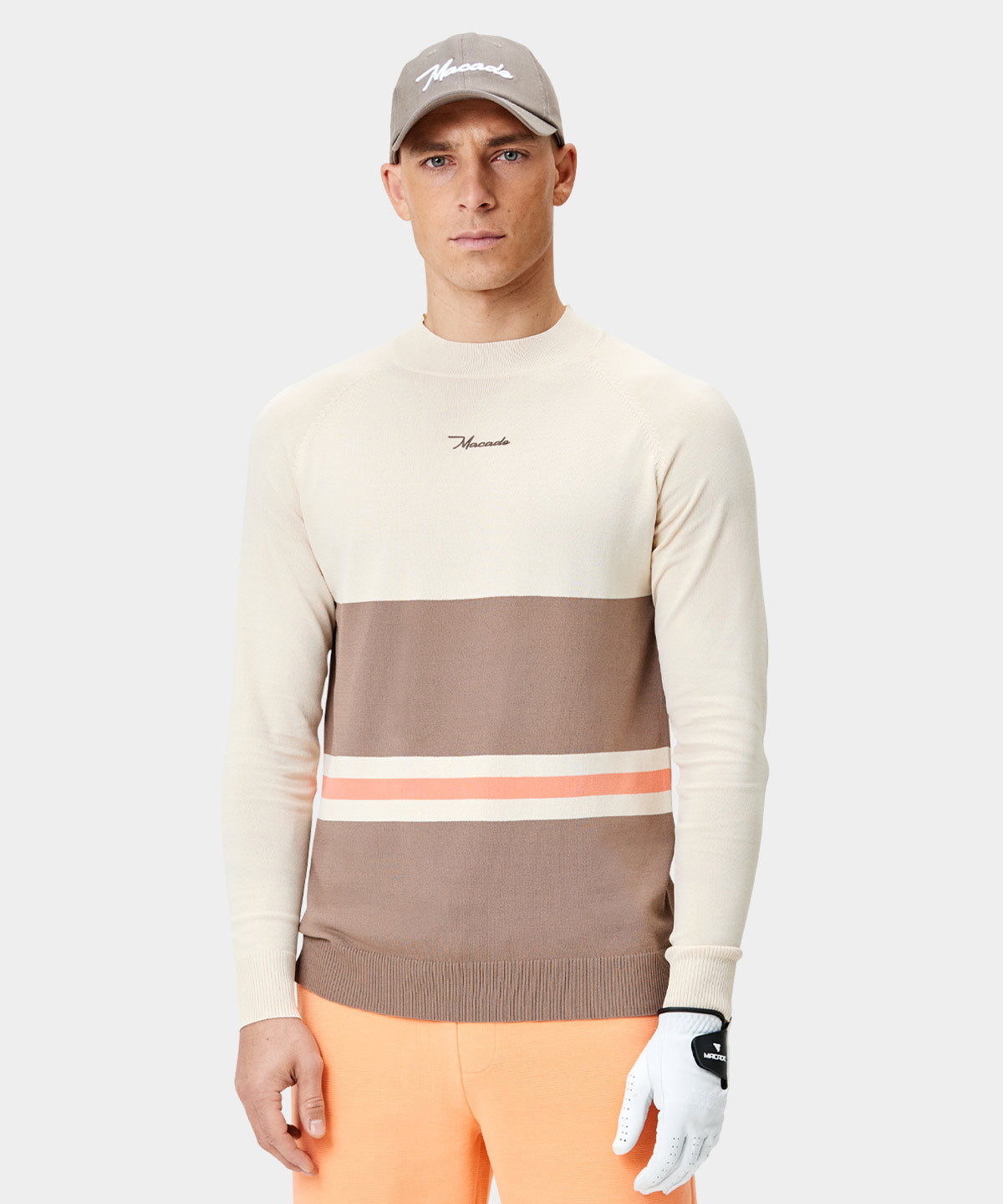 Men's Tan Tech Jupiter Mock Neck Sweater - Macade Golf