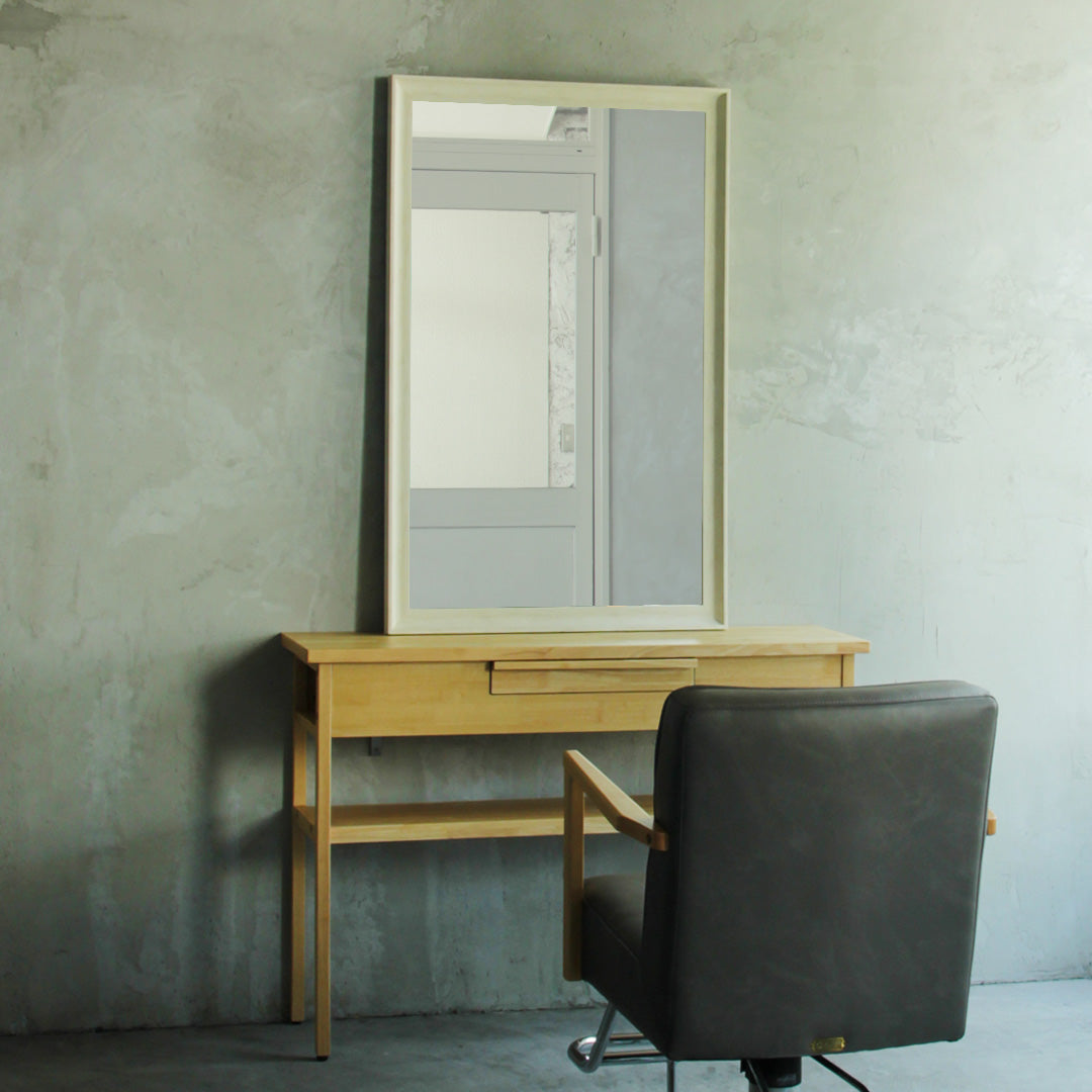 壁掛け鏡】ウッド調 壁面ミラー（ホワイトウッド）｜セット面に