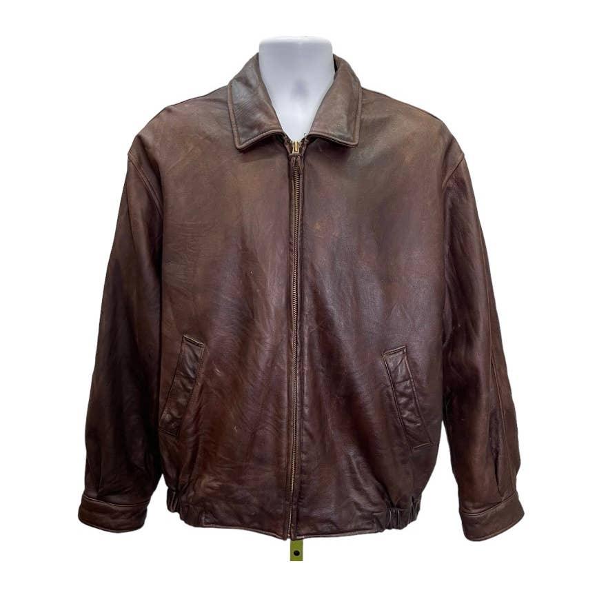 Brooks Brothers Leather Bomber Jacket Coat Zip Size M Brown