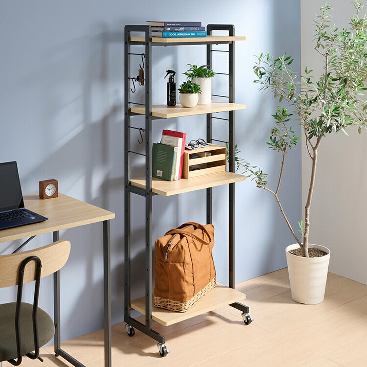 オープンラック 幅53 奥行30 高さ146.5cm キャスター付き 可動棚 S字