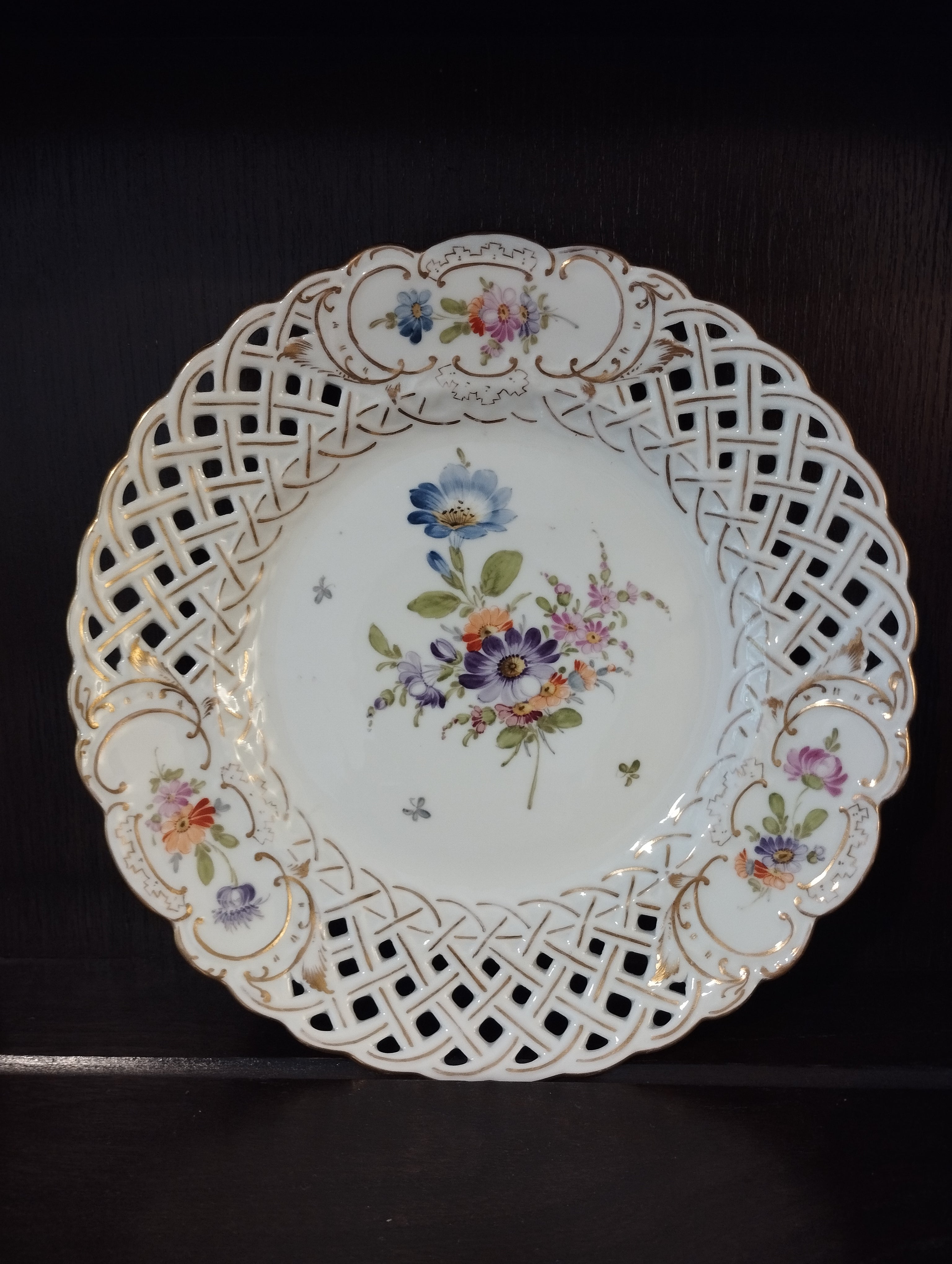 マイセン窯 ドレスデン絵付け 透かし皿 21cm | 19世紀アンティーク