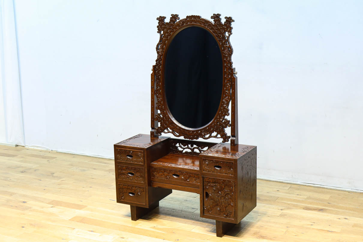 桜の彫刻模様で華やかな軽井沢彫鏡台 BB3145 – 古福庵 [ KOFUKUAN