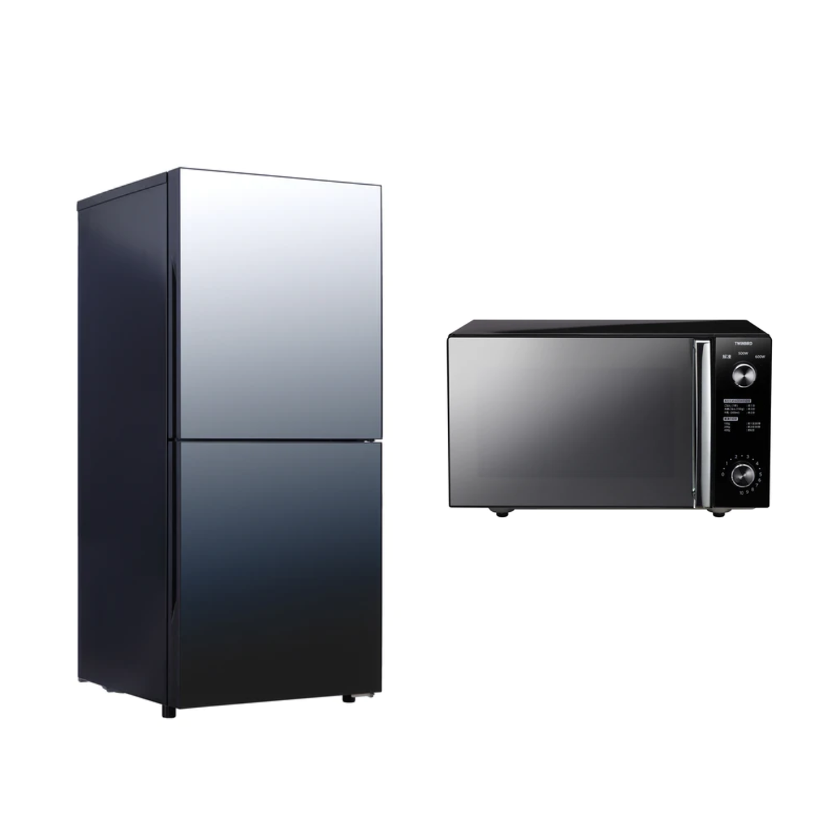 TWINBIRD】ブラックミラー2点セット 冷蔵庫・電子レンジ