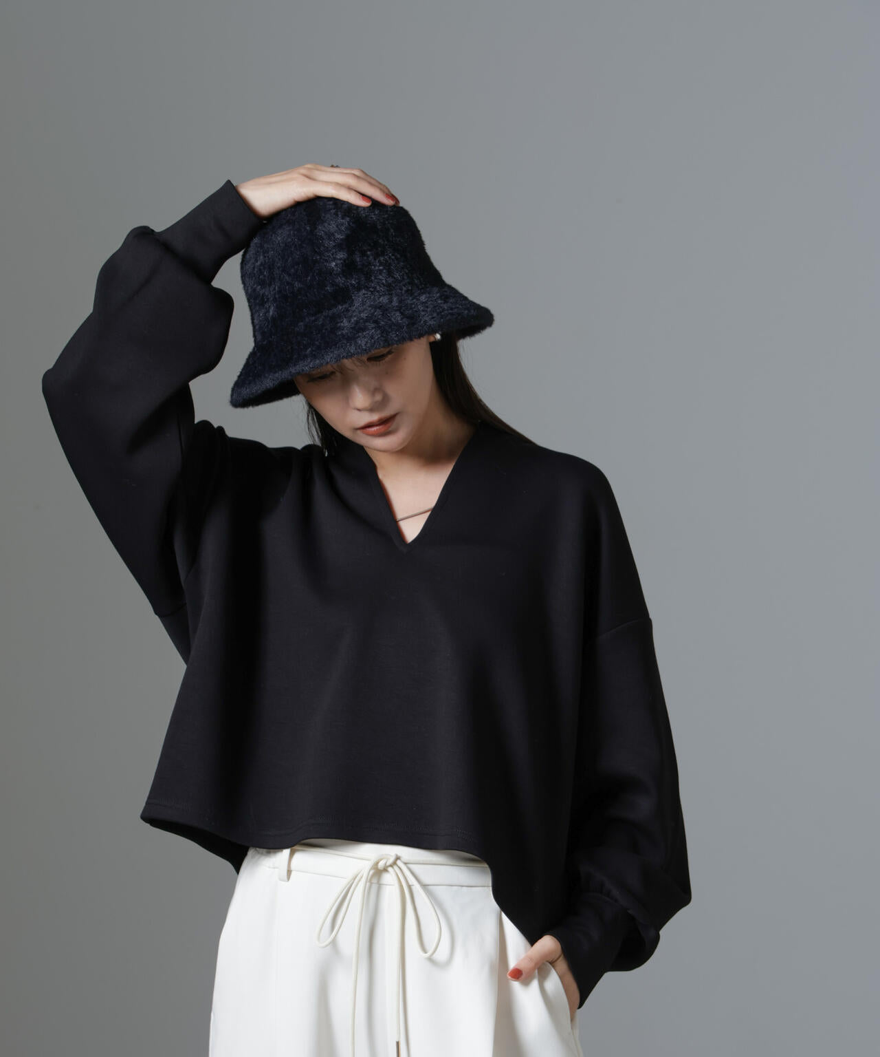 裏起毛 ダンボールカット キーネック トップス（ セットアップ 可）