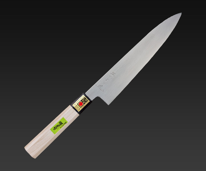堺の包丁】青鋼 割込 水牛口金 白八角柄 和牛刀（両刃） – 堺刀司