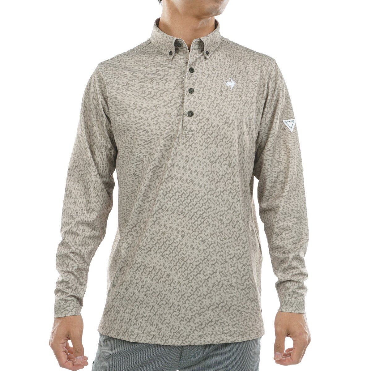 ストレッチ トライアングルプリント長袖ポロシャツ(長袖シャツ