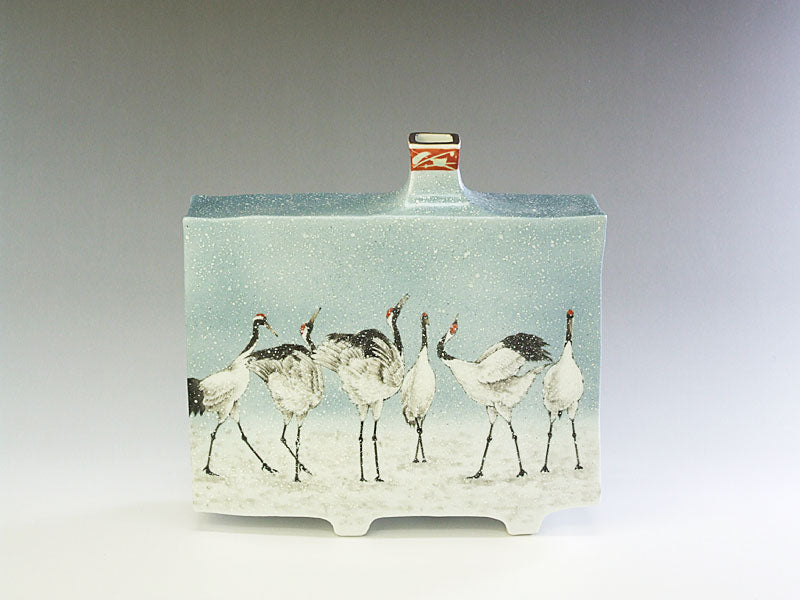 九谷焼【中村陶志人作】7.5号群鶴の図 扁壺 – 漆陶舗あらき 輪島塗