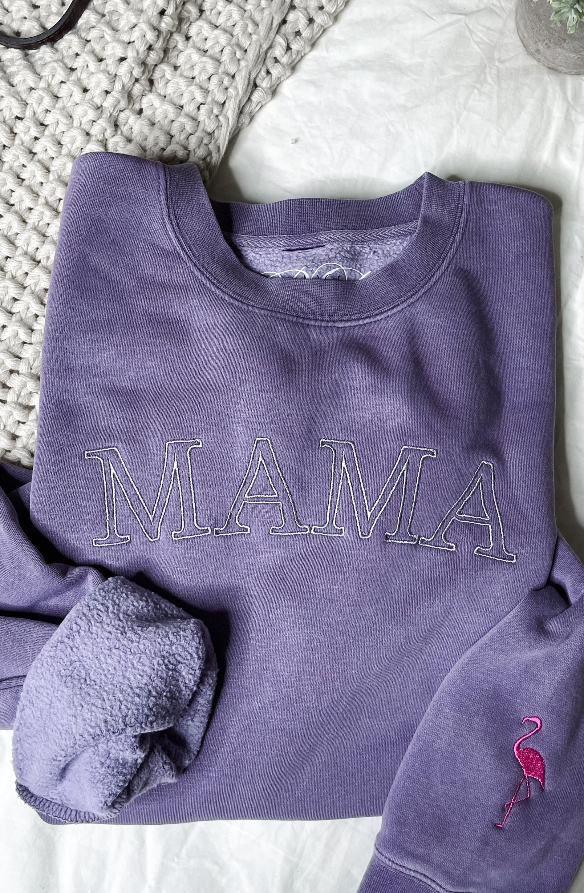 MAMA Embroidered Crew with Flamingo – Cozy Mama Sweatshirt