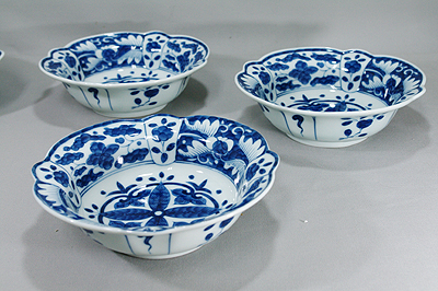 三洋陶器 龍峰窯 つみき 赤絵 染付山水 中鉢揃 5枚セット 小鉢 古