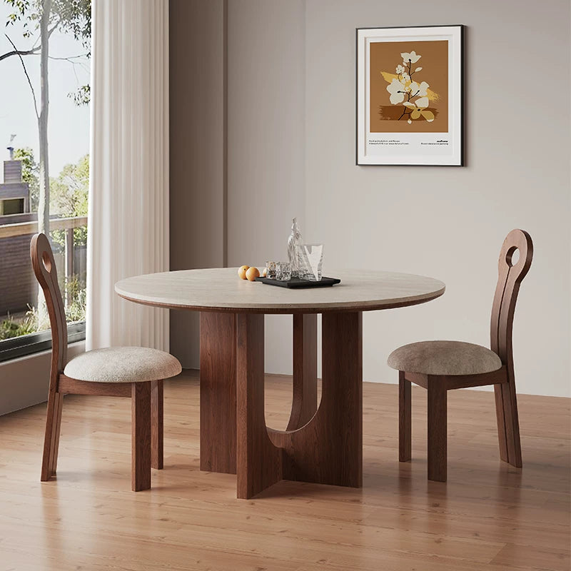 ダイニングテーブル大理石調セラミック天板 アッシュ材脚フレーム丸