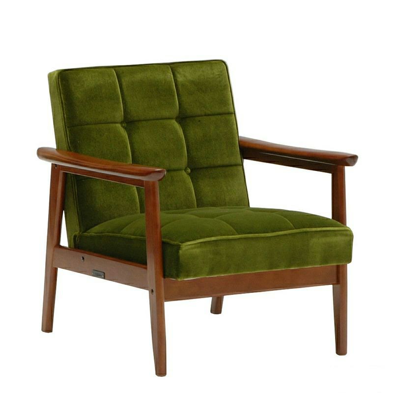 カリモク60 Kチェア1シーターモケットグリーン（ウォールナット色塗装