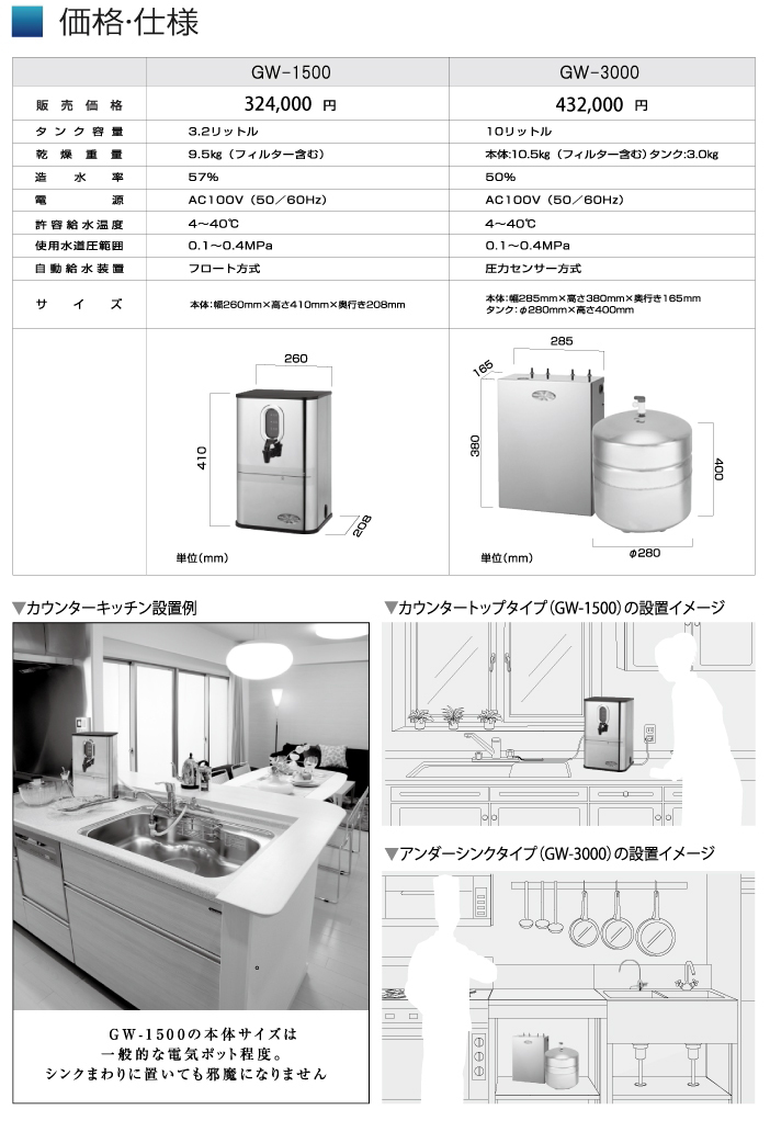 料金・仕様 ｜ 逆浸透膜浄水器『G WATER ジー ウォーター』
