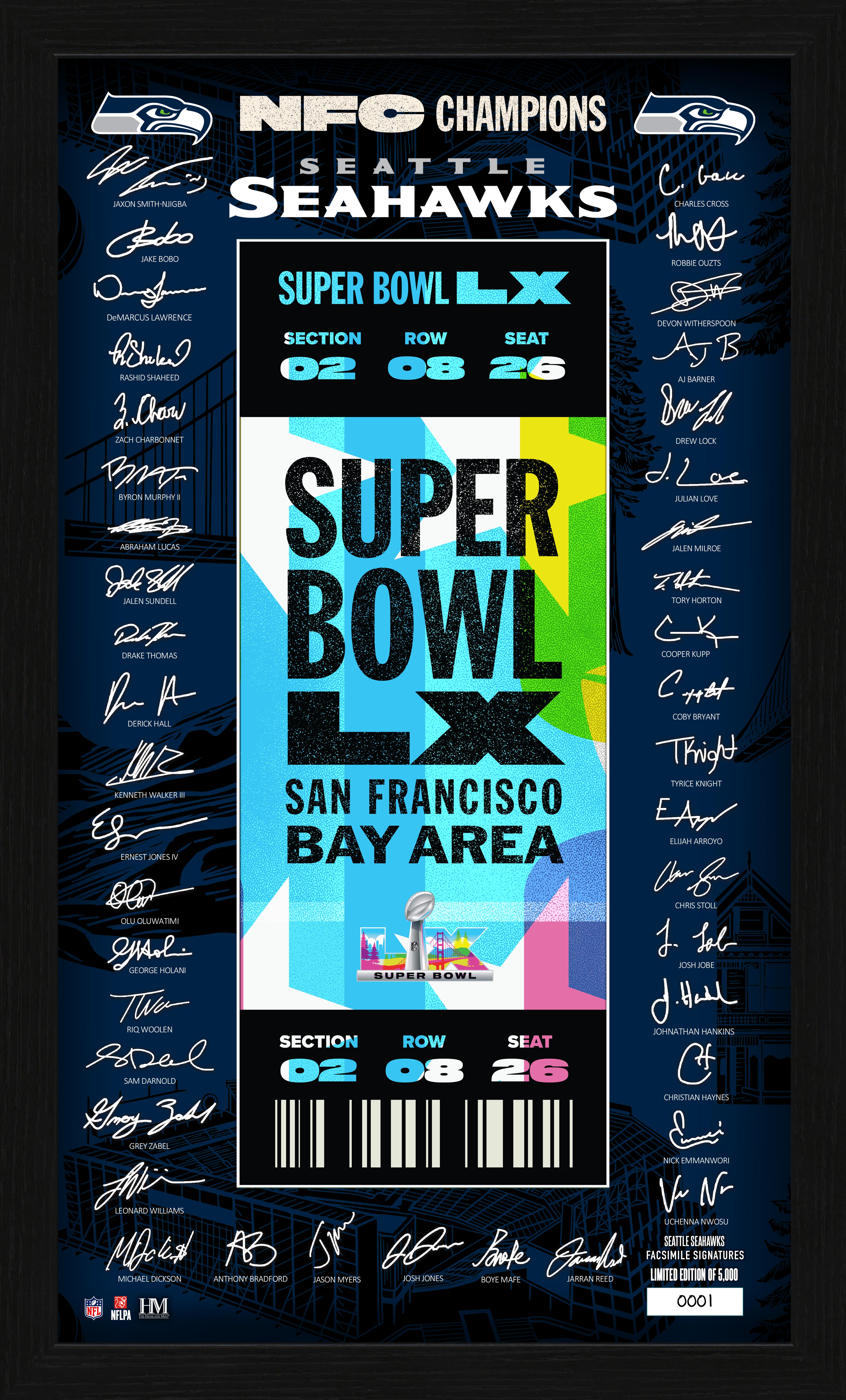 Seattle Seahawks 2026 NFC Champions Super Bowl LX Signature Ticket Fra