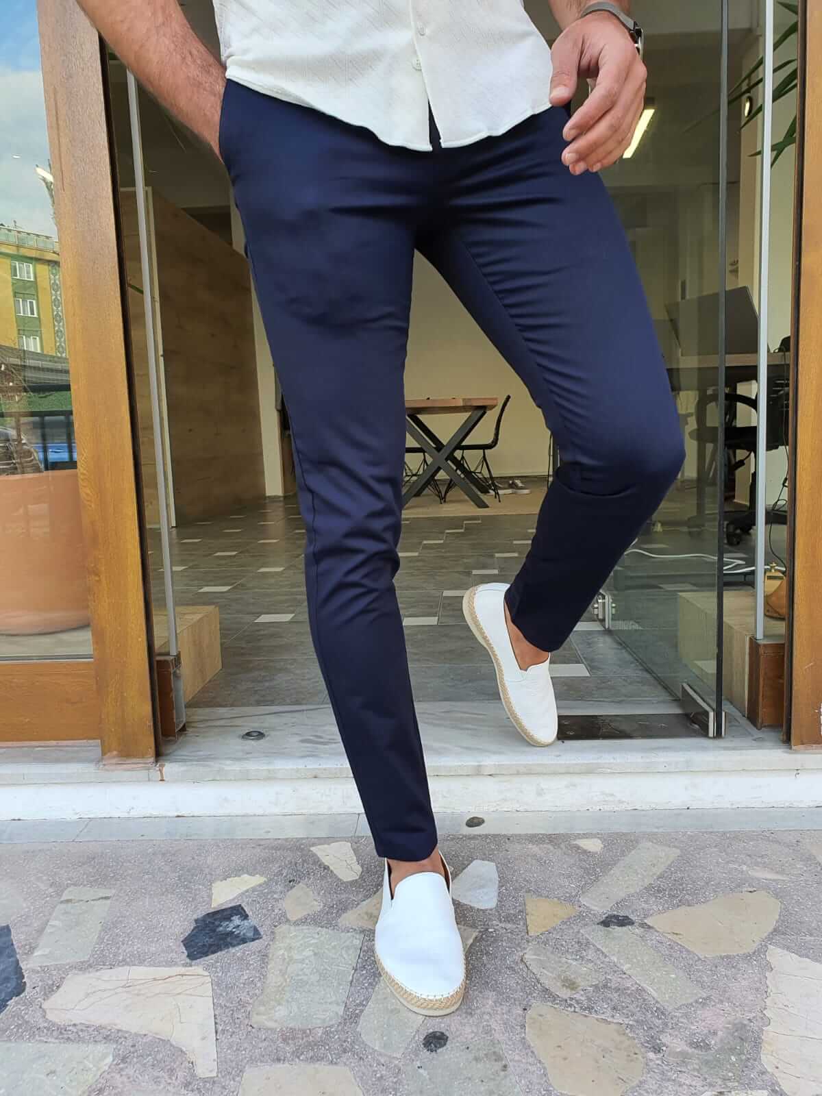 Kenz Slim Fit Navy Blue Pants for Men – HolloMen