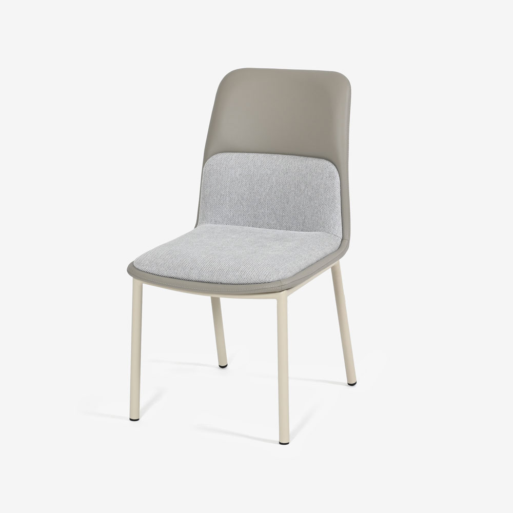 ダイニングチェア「カロル」布ライトグレー色 合成皮革アイボリー色