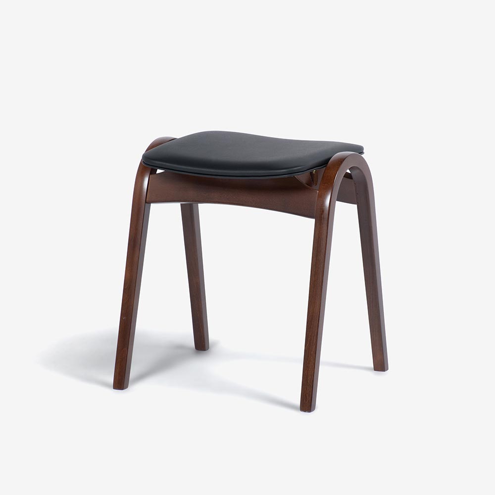 秋田木工 スツール「No.202」ブナ材WNウォールナット色 張地#PVCBK