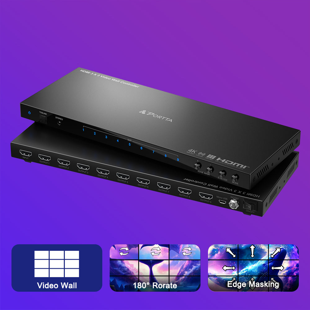 3x3 HDMI Video Wall Controller 4K/30fps – PORTTA