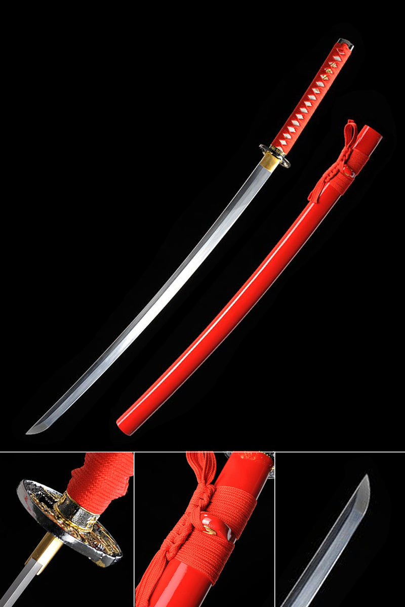 Red Katana High Carbon Steel Practice Katana Full Tang With Red