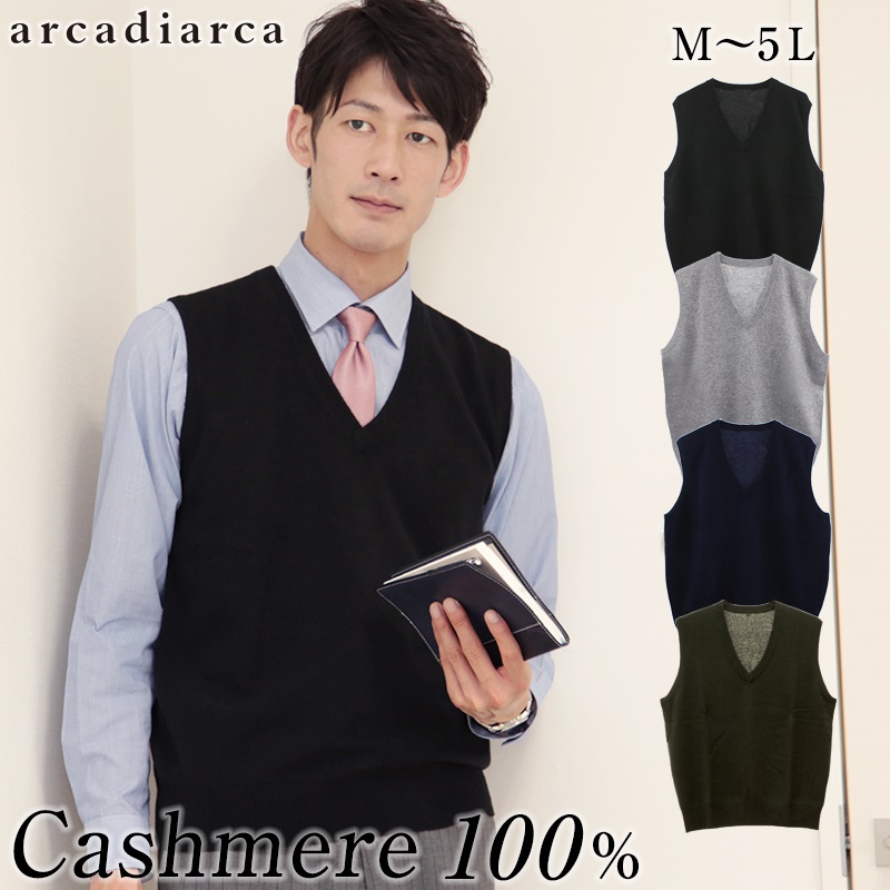 カシミヤ100% Vネックベスト メンズ M～5L (カシミヤ カシミア