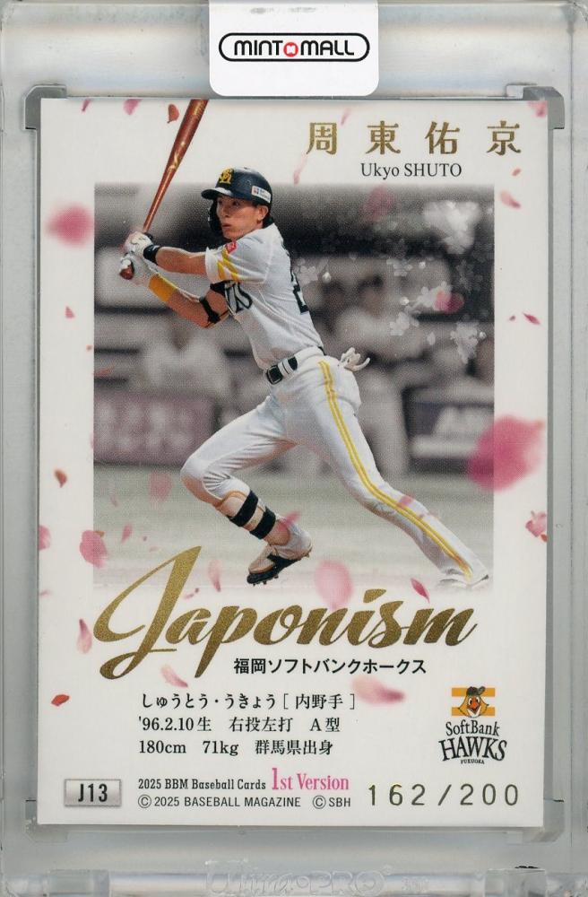 直筆サインカード 福岡ソフトバンクホークス 周東佑京 サインカード