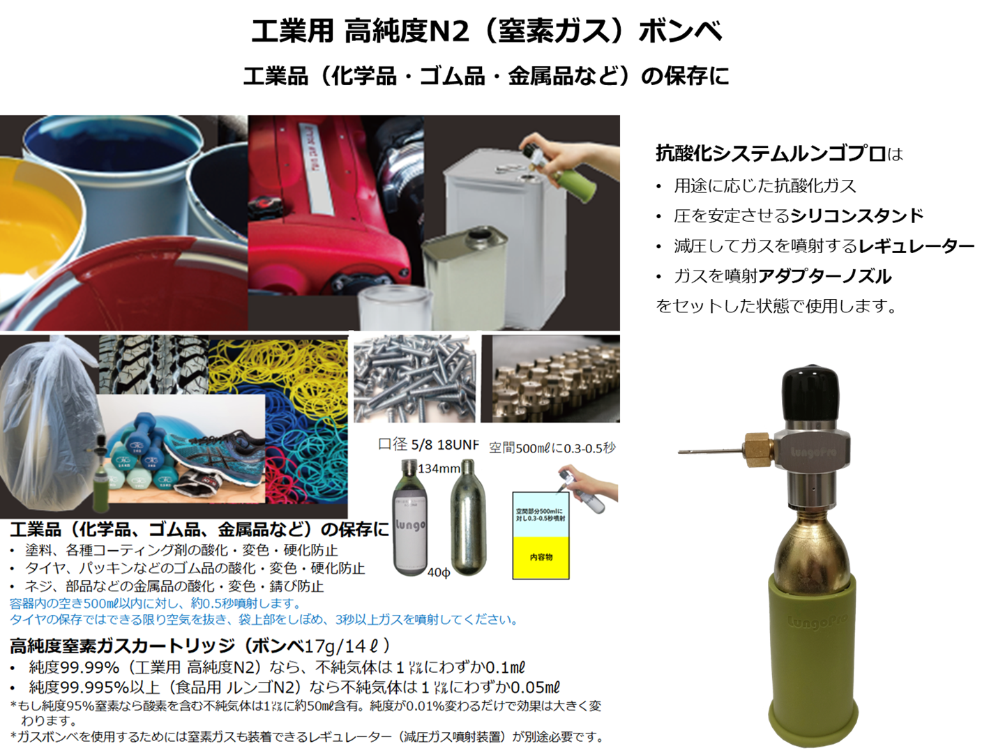 数量限定）工業用 高純度（99.99%以上）N2ガスボンベ 5本セット | 抗