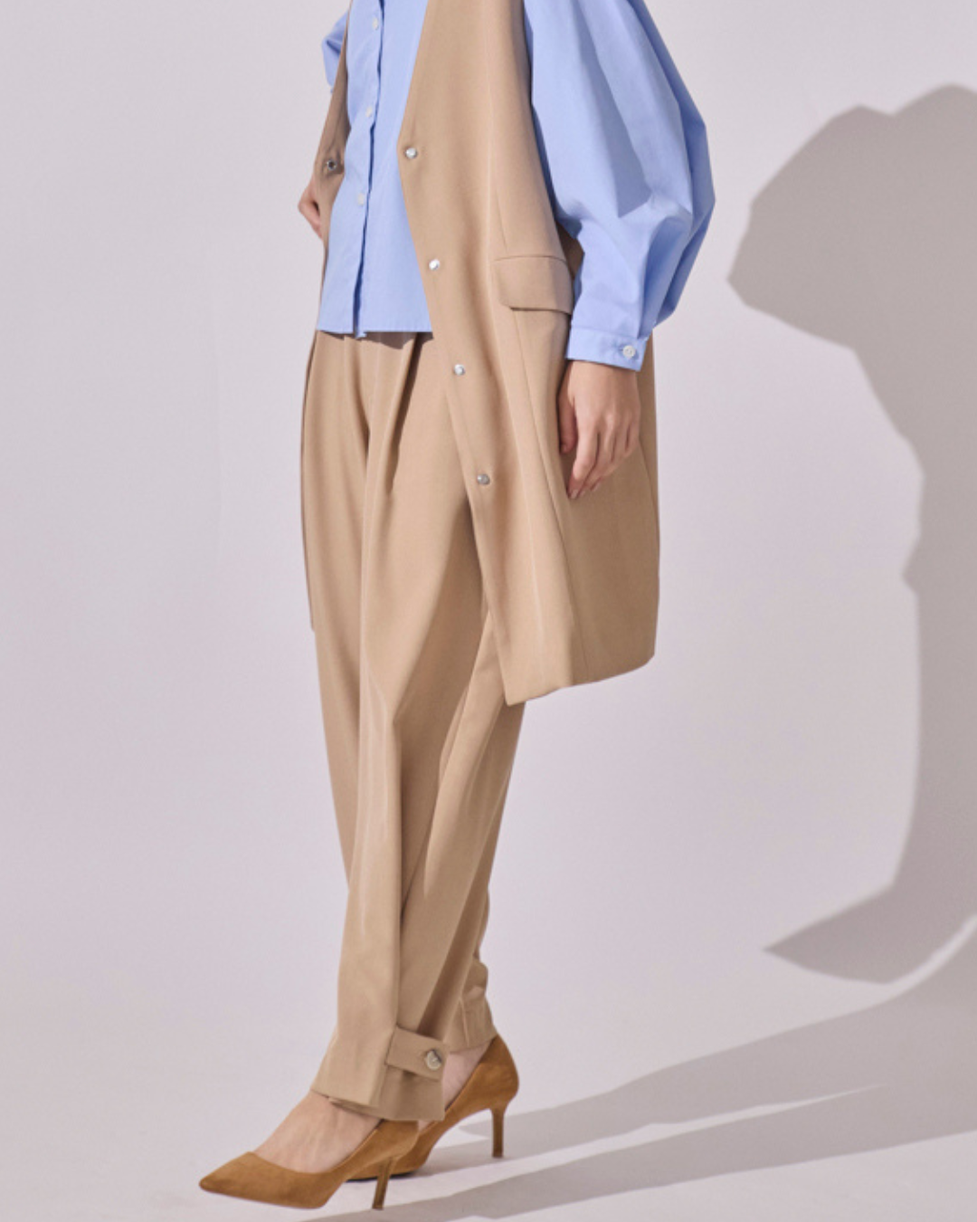 147_ichi_yon_nana】2way裾ベルトパンツ(ブラック・ベージュのみ