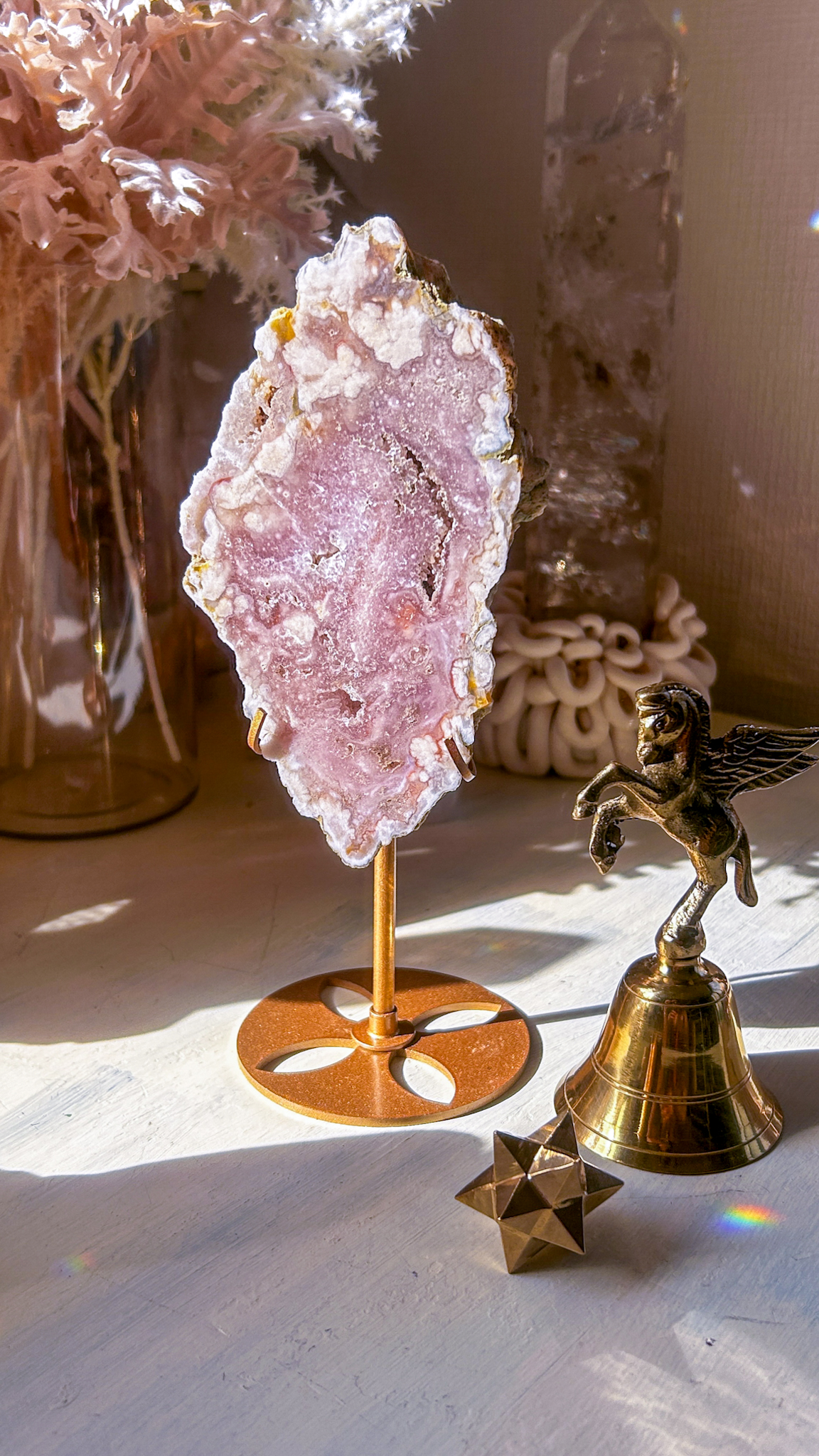 ピンクアメジストxフラワーアゲートの断面プレート Look inside