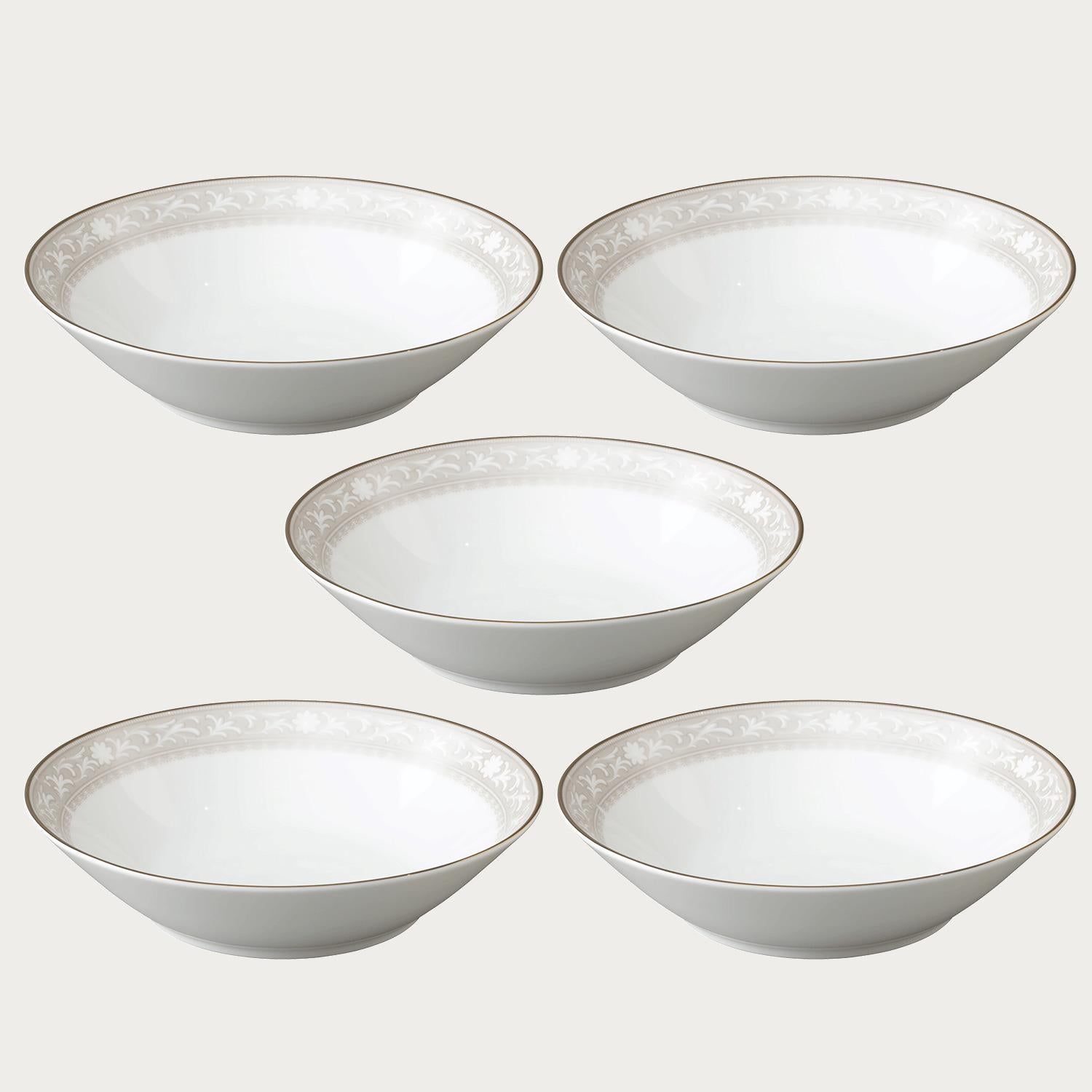 □特別価格□ベージュ唐草柄 19cmディーププレートセット(5枚