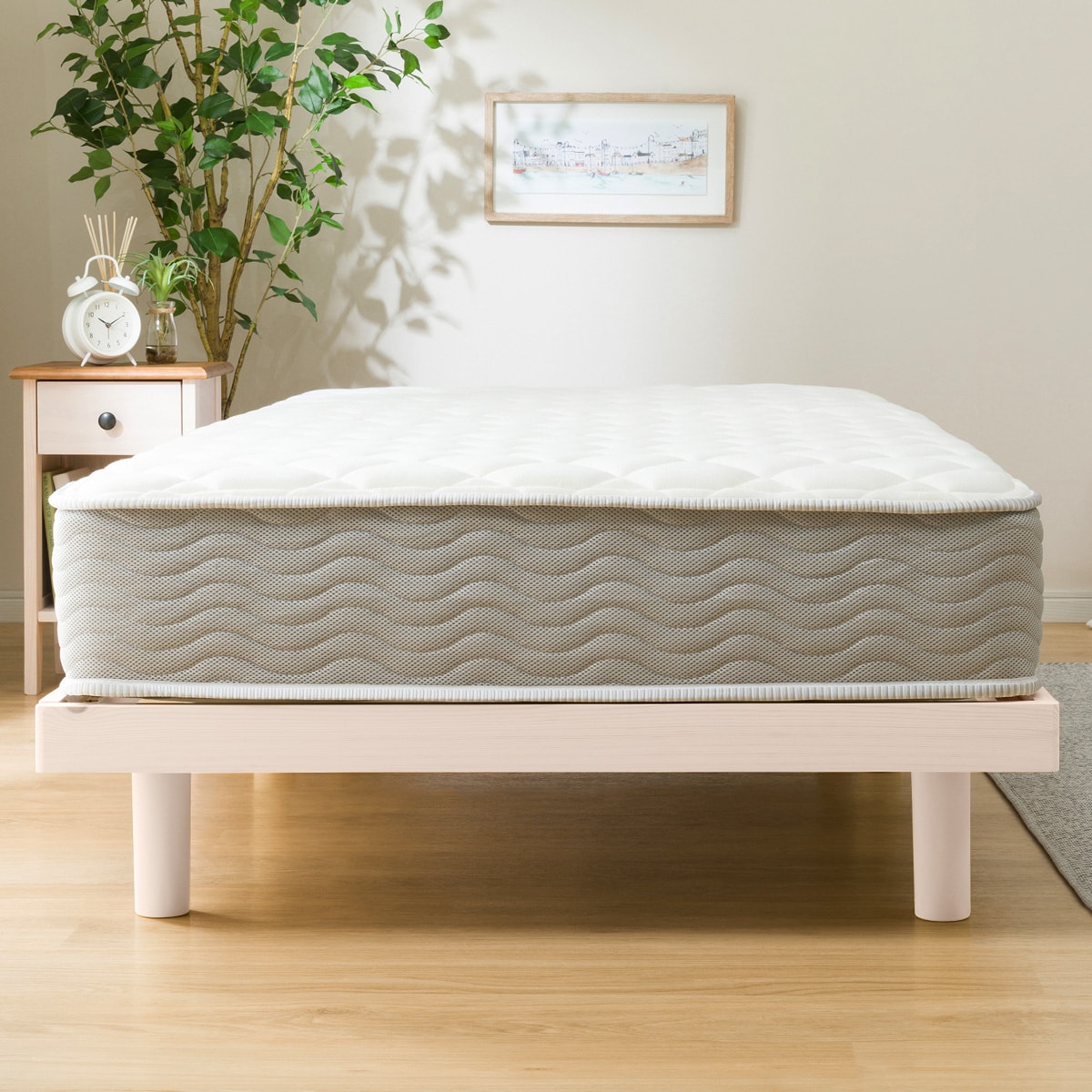 シングル脚付きヘッドレスすのこベッドセット(SRN WH/R03) 【・玄関先