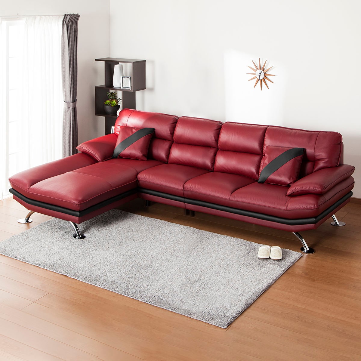 4人用本革右肘カウチソファ(ロゾ4 RED RC) 【配送員設置】 【5年保証