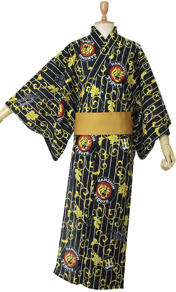 阪神 タイガース グッズ 応援 浴衣 メンズ 黒 縞 ツタ M L ロゴ マーク
