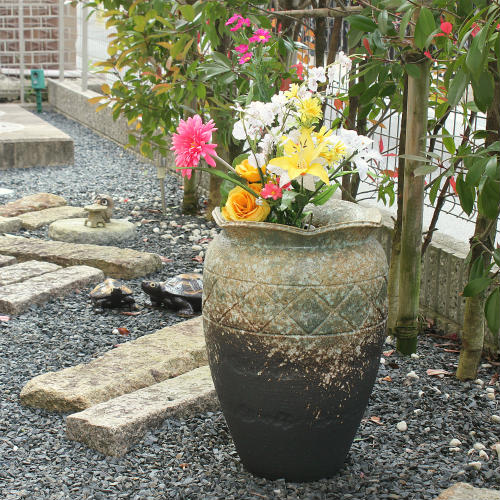 楽天市場】【ポイント8倍】信楽焼 大型 フラワーベース 灰釉 窯変 16号