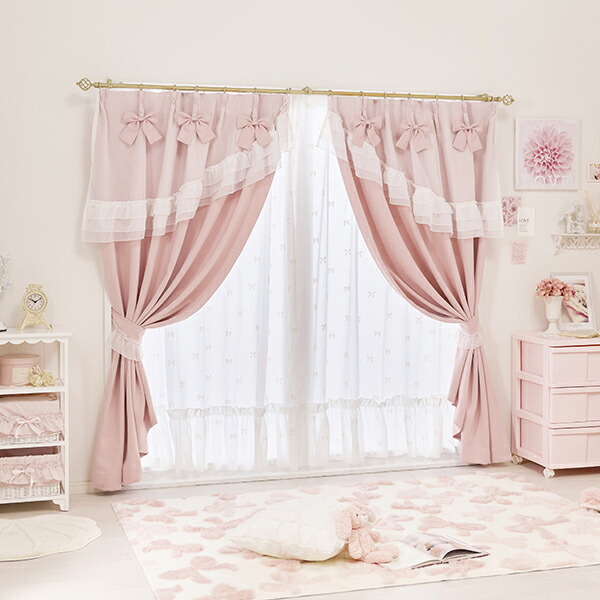 楽天市場】ティアラリボン2WAY遮光カーテン（100×178）/ピンク｜ 姫系