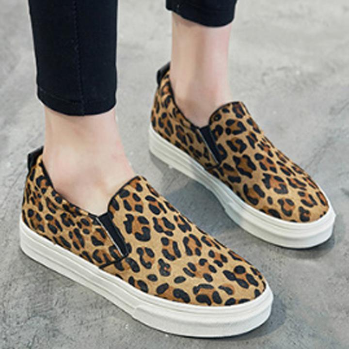 楽天市場】ヒョウ柄 スニーカー ローヒール スリッポン レディース