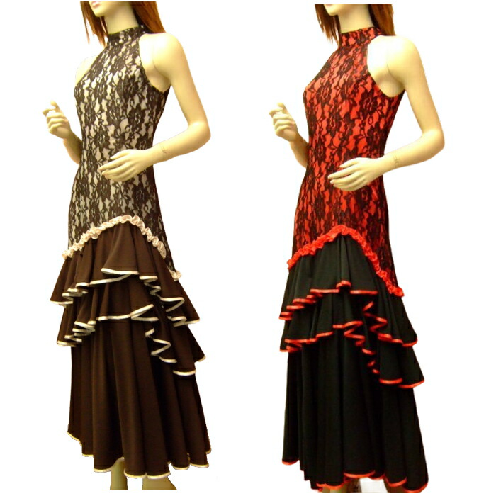 楽天市場】ワンピース フラメンコ衣装 繊細花柄レース刺繍 アメリカン