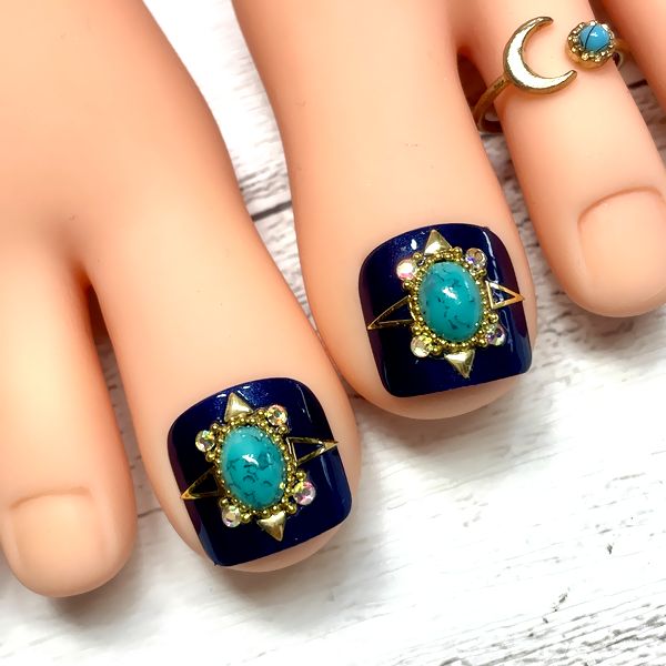 楽天市場】ターコイズフットネイルデザインビジュー ネイビー シック