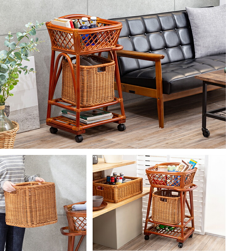 楽天市場】ラタン ランドリーラック ランドリーワゴン 籐 かご 洗濯