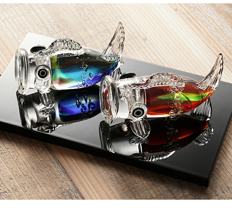 楽天市場】ガラスの鯉のぼり2体セット ガラス工房Merhaba 金箔入り