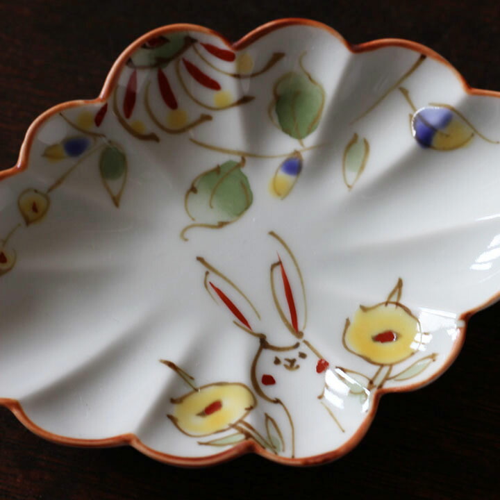 楽天市場】空萌工房 田口紀美子 うさぎの小路 菊割菱小皿 白│波佐見