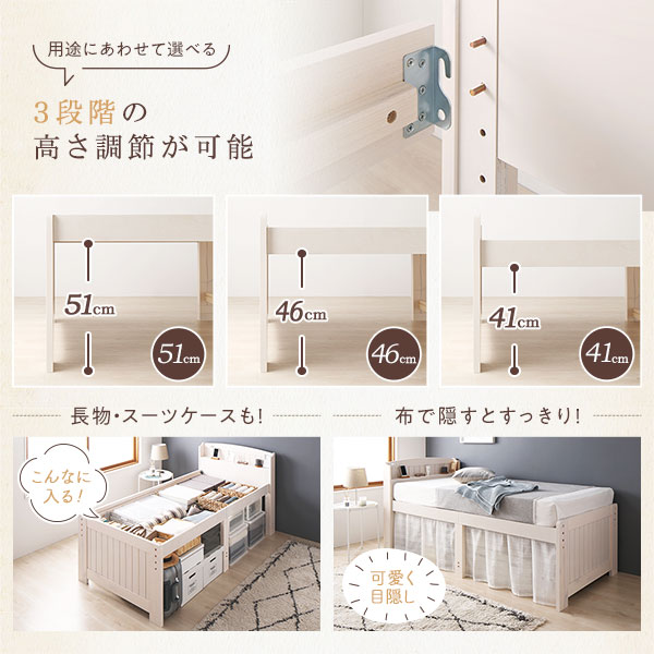 楽天市場】ベッド シングル フレームのみ ホワイトウォッシュ 木製