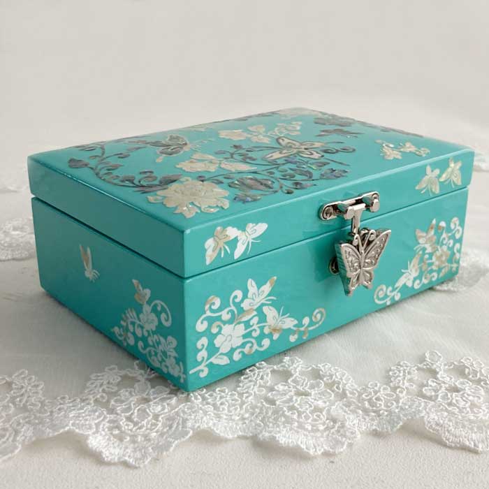 楽天市場】螺鈿の高級ジュエリーボックス・高級螺鈿宝石箱-蝶花ブルー