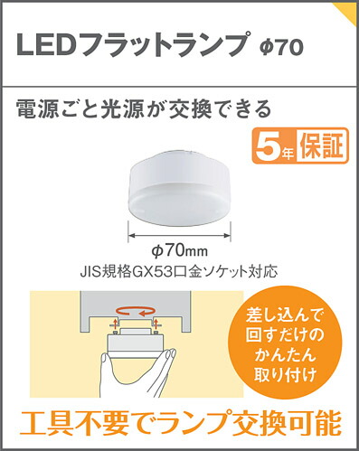 楽天市場】LLD3020VCE1 LEDフラットランプ φ70 ( 口金GX53-1 ) 【温