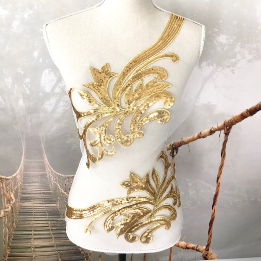 楽天市場】スパンコールモチーフ ゴールド モチーフレース チュール