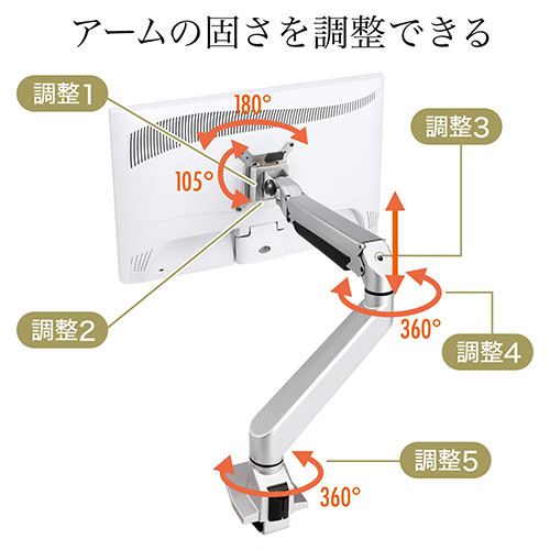 楽天市場】モニターアーム 1画面 クランプ ガス式 上下 左右 回転 前後